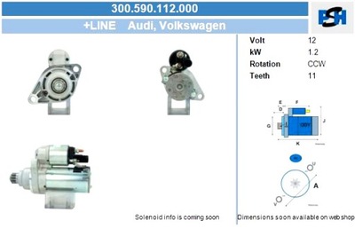 BV PSH STARTERIS VOLKSWAGEN 1.2 KW STARTERIS 