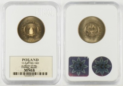 10 ZŁOTYCH 1969 25 LAT PRL MS68 13.01