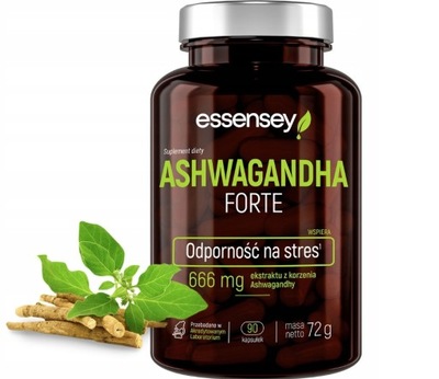 Essensey Ashwagandha FORTE 90 kaps Ekstrakt z Korzenia Certyfikowany