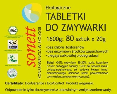 SONETT EKO TABLETKI DO ZMYWARKI 80 SZT. WEGAŃSKIE