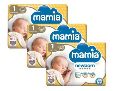 Mamia Baby Newborn Nappies, 1, 2-5kg, 3 x 24 (72sztuki)