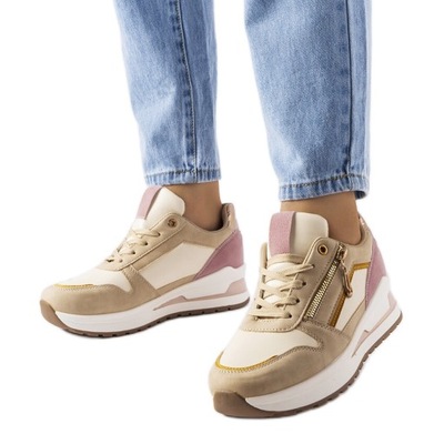 Beżowo-różowe sportowe sneakersy Delid r.38