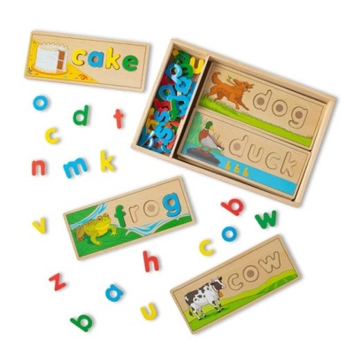 Drewniana zabawka układanka Alfabet Nauka literek czytania angielskiego