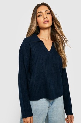 BOOHOO GRANATOWY SWETER KOŁNIERZYK VU5 NG6__M