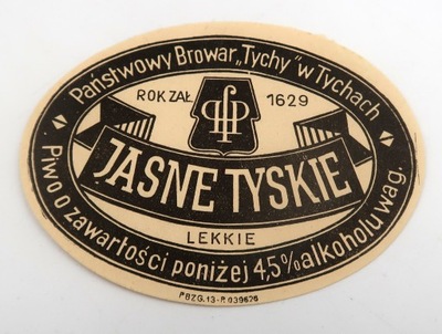 ETYKIETA PIWNA PIWO BROWAR JASNE TYSKIE LEKKIE TYCHY PFP