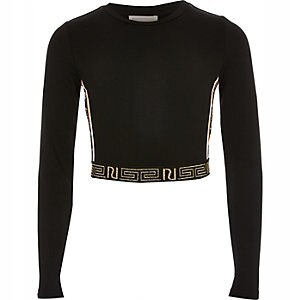 DZIEWCZĘCY CZARNY CROP TOP Z NADRUKAMI 116 1ATG