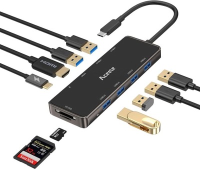 Hub USB Aceele koncentrator USB-c 10 w 1 - HDMI, USB-c 6xUSB czytnik kart