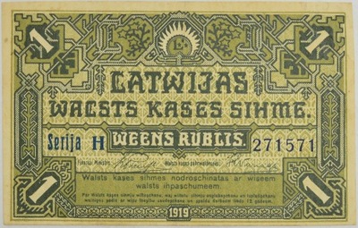 21.di.Łotwa, 1 Rubel 1919 rzadki, P.2.b, St.2/3+