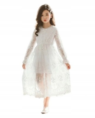 Przepiękna sukienka biała koronka komunia