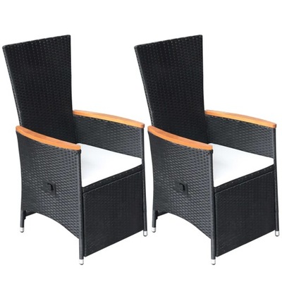 Rozkładane krzesła ogrodowe 2 szt., poduszki, rattan PE, czarne