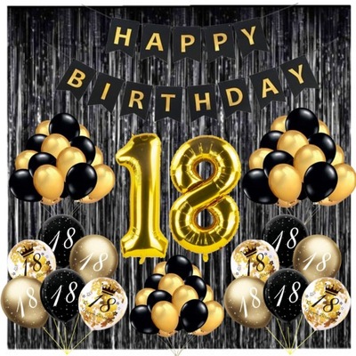 ZESTAW urodzinowy Happy Birthday ozdoby na imprezę DEKORACJE na 18