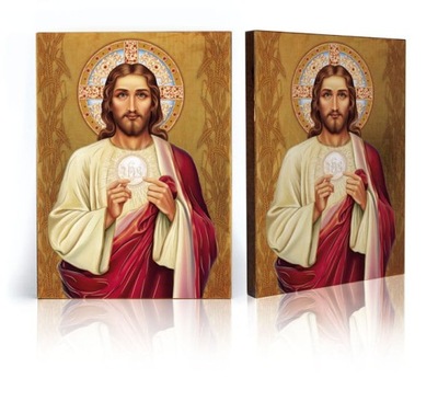 Ikona religijna Jezus Chrystus z Hostią - E - 17 cm x 23 cm