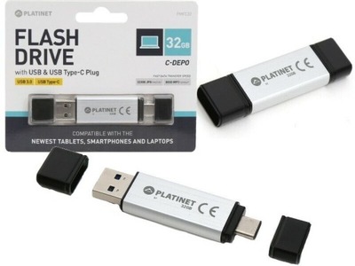 MOCNY PENDRIVE 2w1 USB 3.0 + USB Type-C Platinet FLASH DRIVE PMFC32S 32 GB