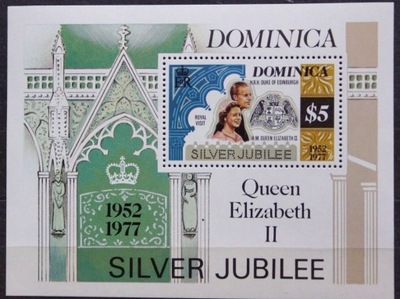 ANGLIA - DOMINICA - 1977 - 25 LAT PANOWANIA ELŻBIETY II - SERIA I BLOK