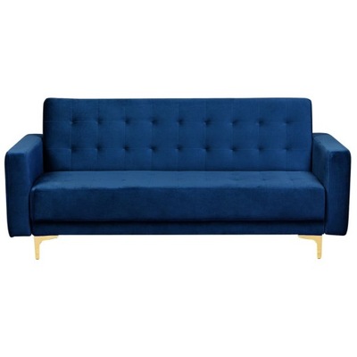 Sofa rozkładana welurowa niebieska ABERDEEN