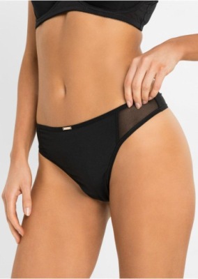 1R3G07 BONPRIX STRINGI CZARNE 2 PARY Z SIATECZKĄ 48/50