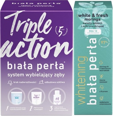 BIAŁA PERŁA TRIPLE ACTION 5 DNI SYSTEM WYBIELAJĄCY + PASTA MORINGA