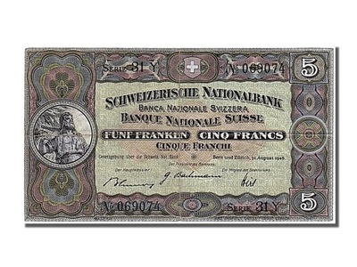Banknot, Szwajcaria, 5 Franken, 1946, 1946-08-31,