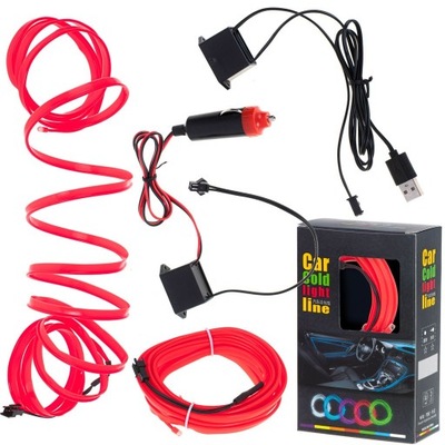 ILUMINACIÓN AMBIENTOWE DIOPARA LUMINOSO LED PARA COCHE / AUTO USB / 12V CINTA 5M ROJO  