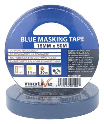 MOTIVE BLUE MASKING TAPE Taśma malarska 18mm x 50 m 020311