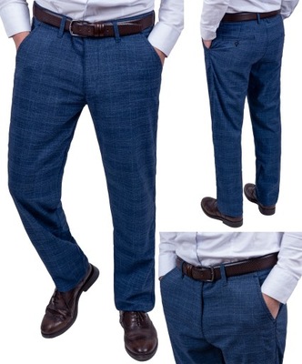 Spodnie eleganckie męskie niebieskie proste - 40