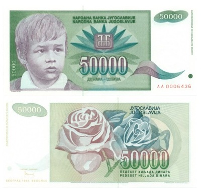 JUGOSŁAWIA 50000 DINARÓW 1992 P-117 UNC