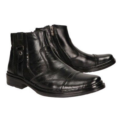 BUTY MĘSKIE SZTYBLETY SKÓRZANE POLSKIE ZIMOWE TRZEWIKI MEDARD 366CZ R45