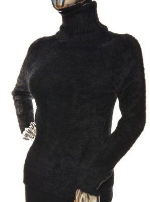 Damski sweter z golfem golf typu alpaka czarny UNI