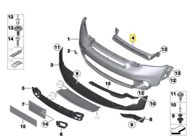 Mini r60 r61 решётка усилитель бампера перед 9808100 оригинальный номер фото №1