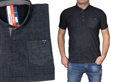 Koszulka polo męska z kołnierzem jeans czarna L