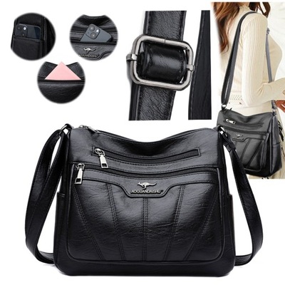 TOREBKA DAMSKA LISTONOSZKA TORBA NA RAMIĘ SKÓRZANA MIELSKA POJEMNA CZARNA MESSENGER BAG