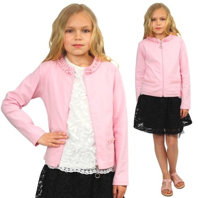 ŻAKIET Rozpinany WDZIANKO PEREŁKI Różowy 152