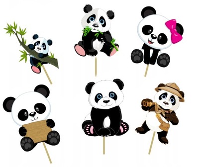 TOPPER Pikery PANDA pandy Dekoracja tort 6szt