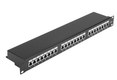 PATCH PANEL 1U KAT.6 STP 24 PORTY RJ45 Z LISTWĄ WSPIERAJĄCĄ RACK 19"