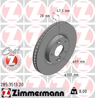 ZIMMERMANN 285.3513.20 ДИСК ТОРМОЗНОЙ