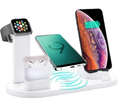 ŁADOWARKA INDUKCYJNA BEZPRZEWODOWA 6 W 1 STACJA ŁADUJĄCA APPLE - biała