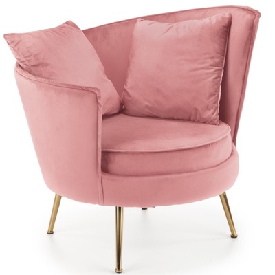 Fotel wypoczynkowy różowy do salonu z poduszką glamour elegancki