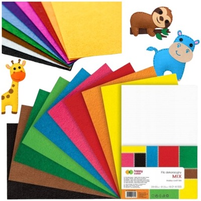 Zestaw filc dekoracyjny arkusz A4 10 kolorów mix