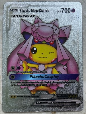Pikachu Cosplay Mega Diancie złota metalowa karta Pokemon