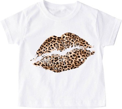 Koszulka dziecięca usta w panterkę dla dziewczynki roz 104