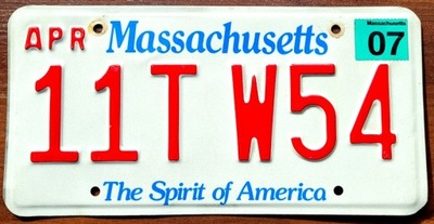 Massachusetts 2007 - tablica rejestracyjna z USA