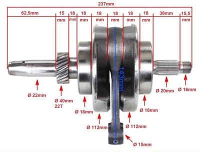 SHAFT CRANKSHAFT ATV 200CC BASHAN PIN 13MM  