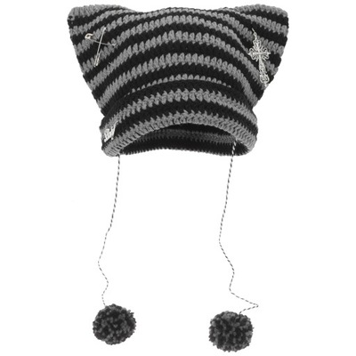 Czapka typu beanie z uszami kota na szydełku