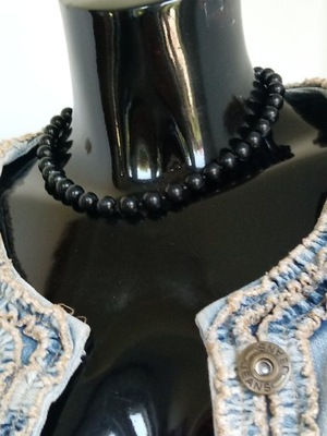 Czarne perełki krótki naszyjnik perły kolia 40 cm