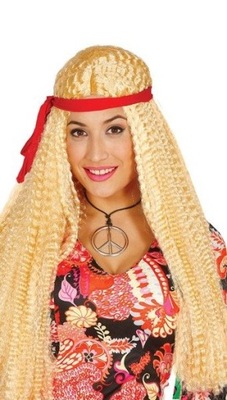 PERUKA HIPISA BLOND WŁOSY DŁUGIE Z OPASKĄ
