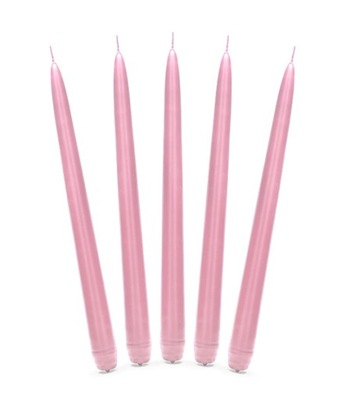 Świece świeczki stożkowe różowe MAT 5szt - 24cm