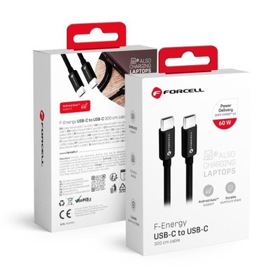 FORCELL F-ENERGY C338 kabel Typ C do Typ C PD QC4.0 3A 60W 3 m czarny