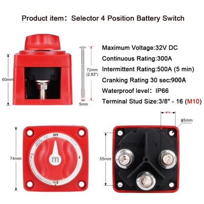 BATTERY MASS SWITCH 12V SELECTOR 2 3 4 POSITION FOR CAMPER RV TRUCK ~1953