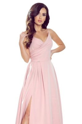 Elegancka maxi suknia na ramiączkach pudrowy róż L