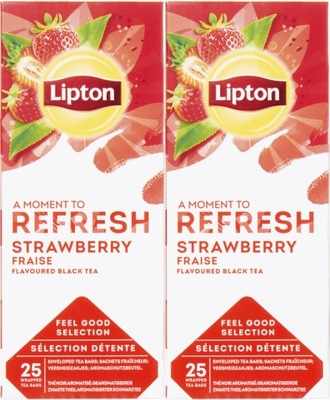 Herbata czarna w kopertach Lipton Refresh Strawberry truskawka 25szt x2